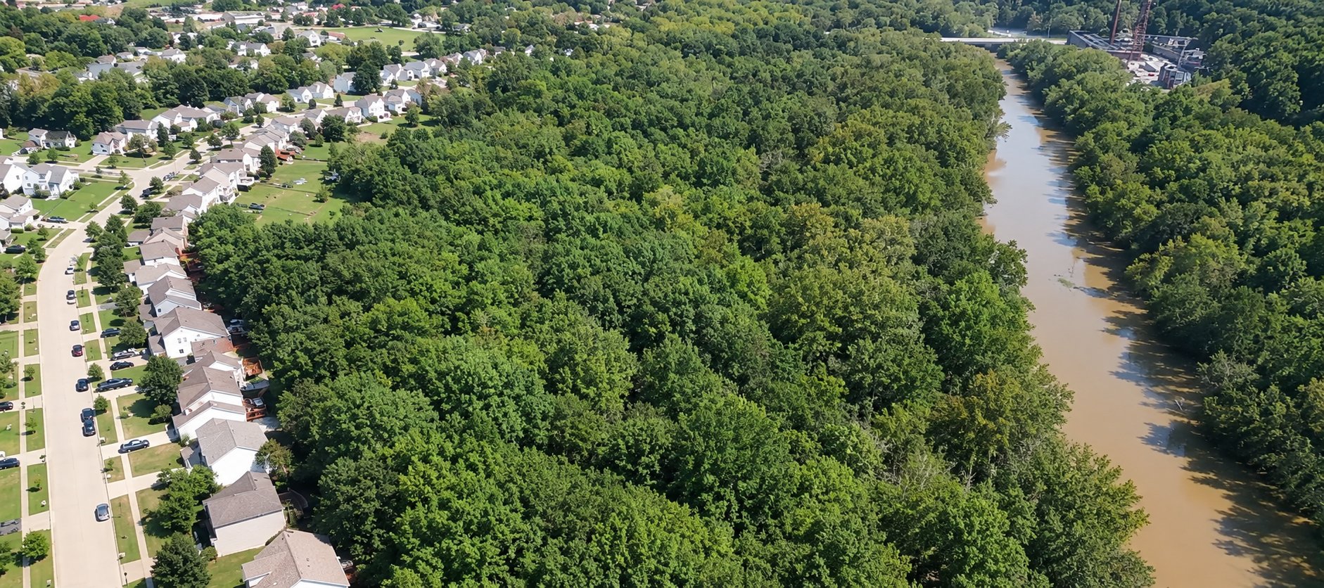 Aerial view of Riverwood Trails along the Little Miami River